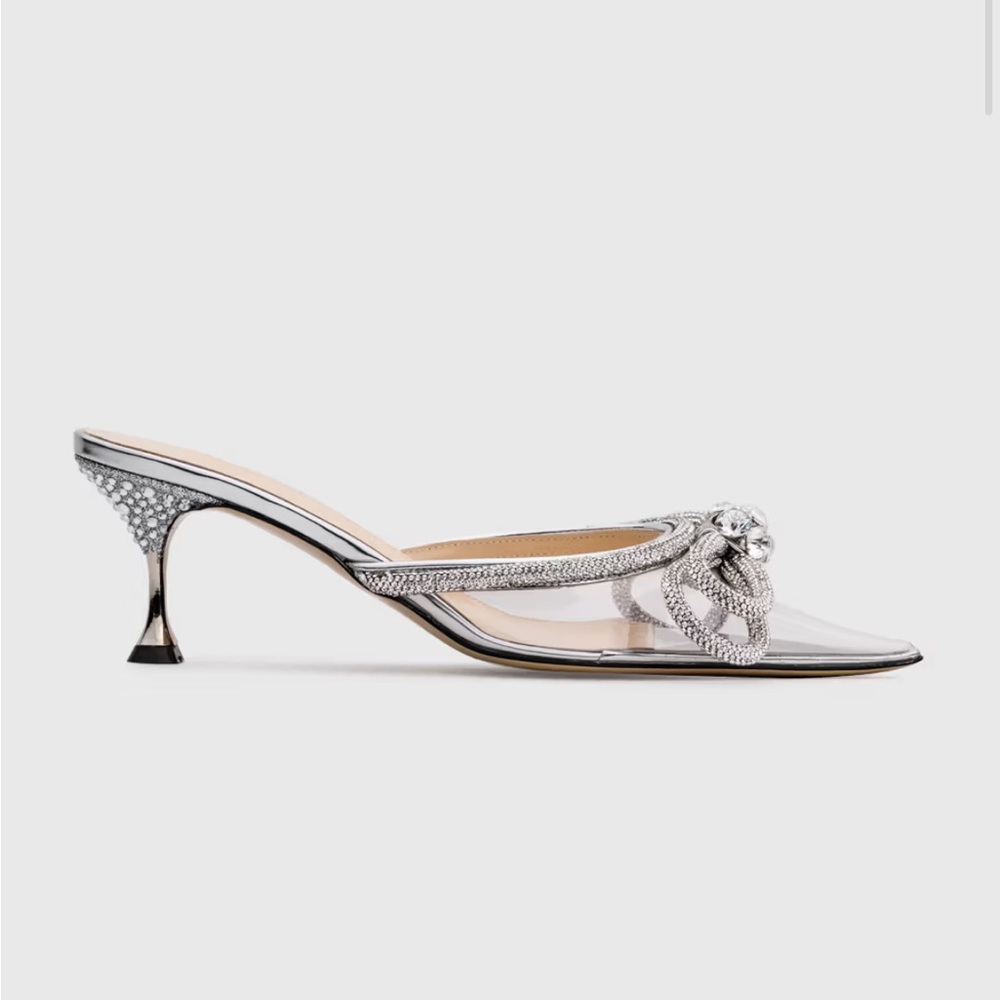 MACH & MACH Silver Crystal Embellished Mules
